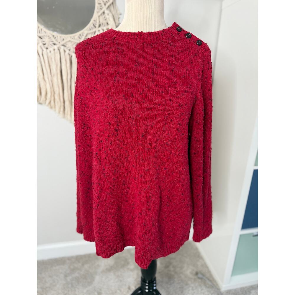 J. Jill Red Cozy Fuzzy Knit Button Drop Shoulder Pullover Sweater XL Christmas